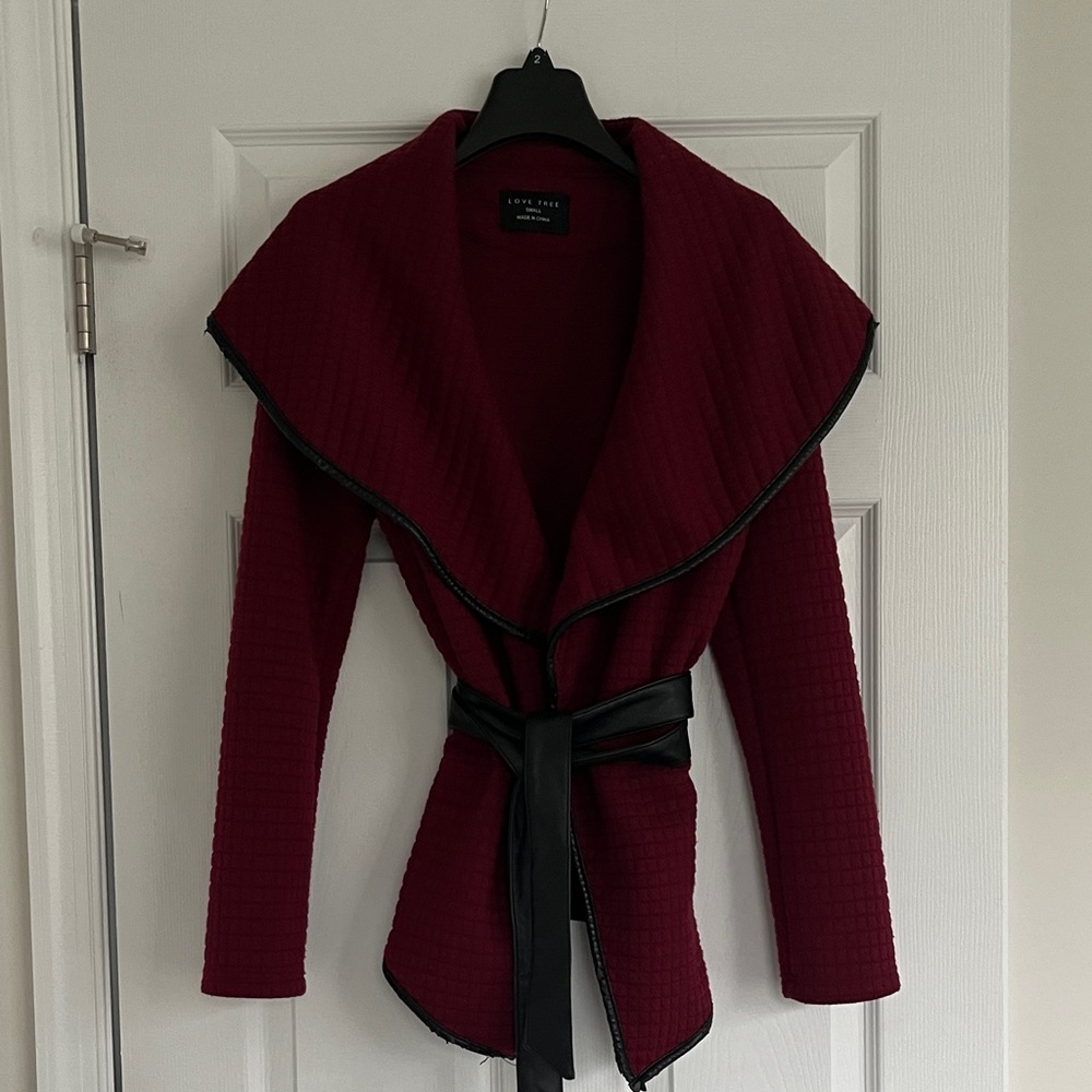 River Island Burgundy Cardigan with Black Trim